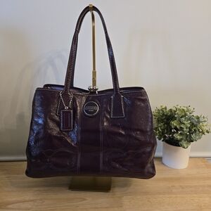 Y2K vintage Coach Signature Frame Carryall. Kisslock. Deep Plum.